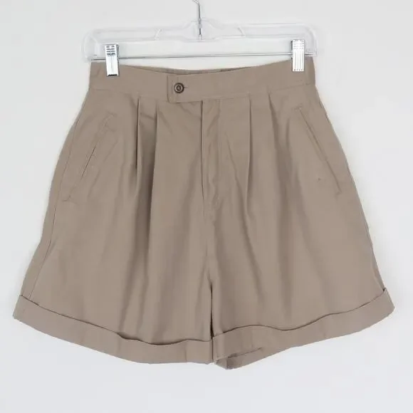 Vintage 1980s Pleated Khaki High Waist Wide Leg Shorts S - Picture 5 of 7